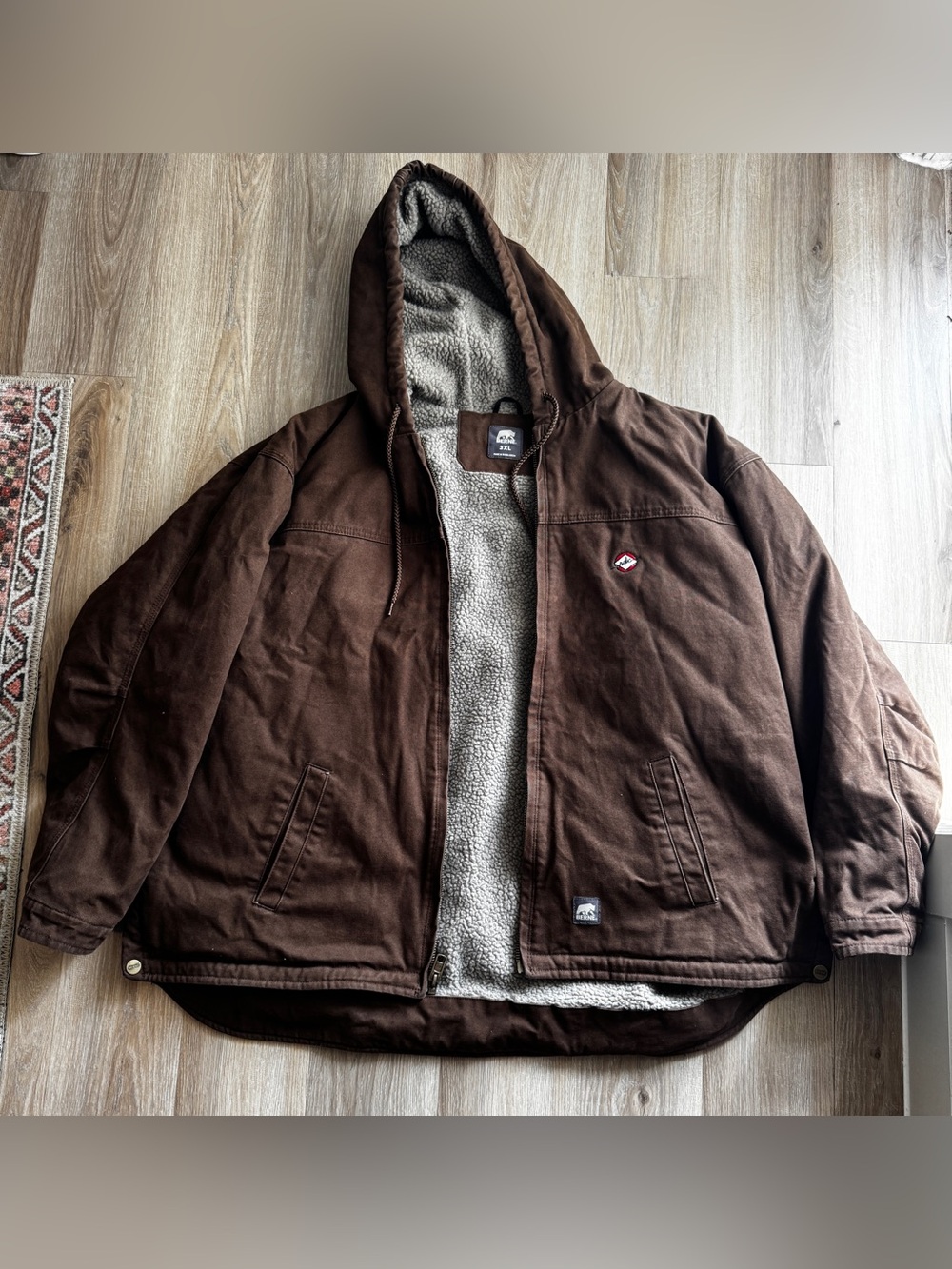 Berne Heartland Washed Duck Sherpa-Lined Hooded Work Jacket Brown 3XL Reg